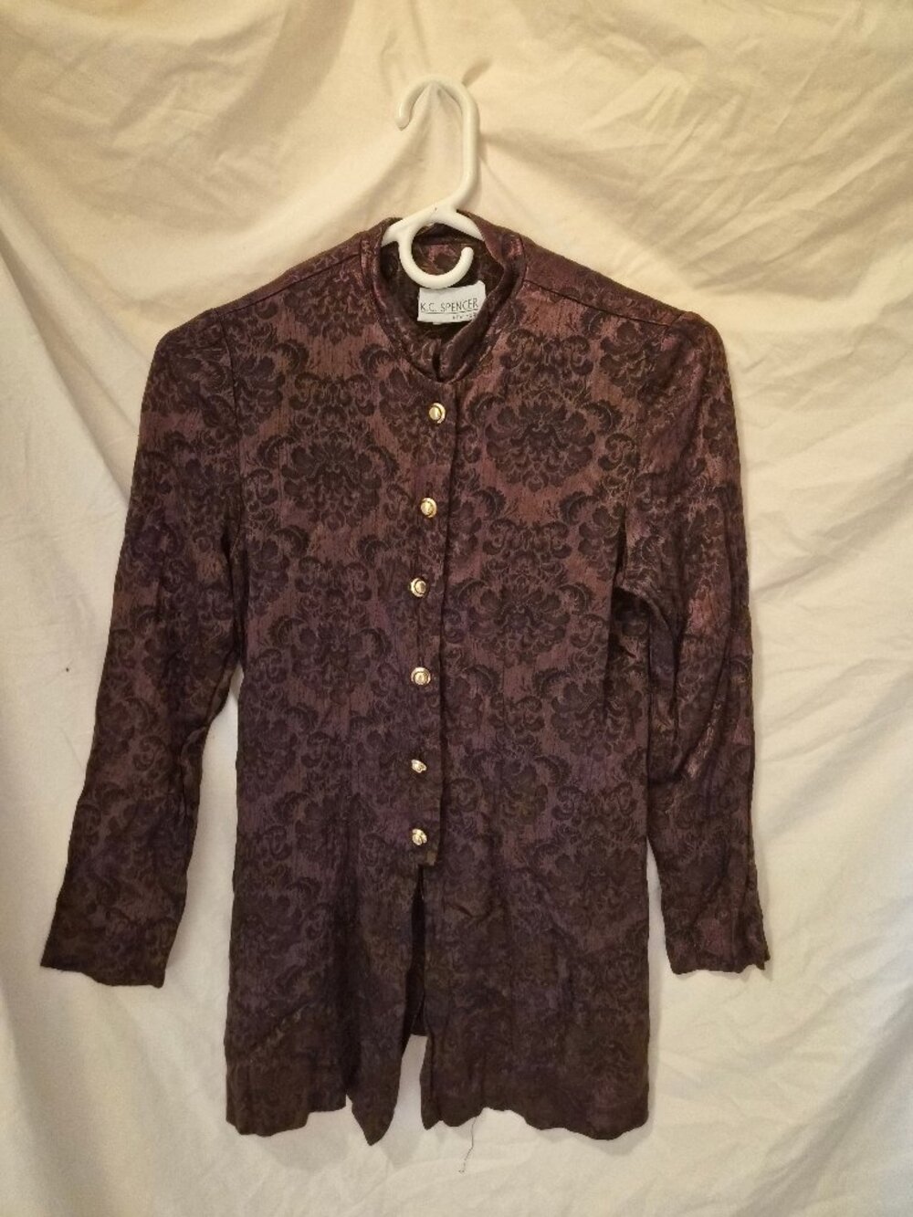 VTG 90s KC Spencer Damask Jacquard Shirt Jacket Boho Goth Longline Blazer